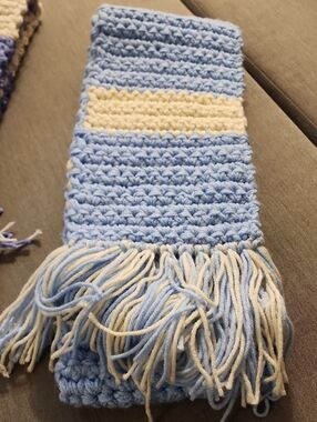 Handknit Light Blue and Cream Crochet Scarf - Home Accents